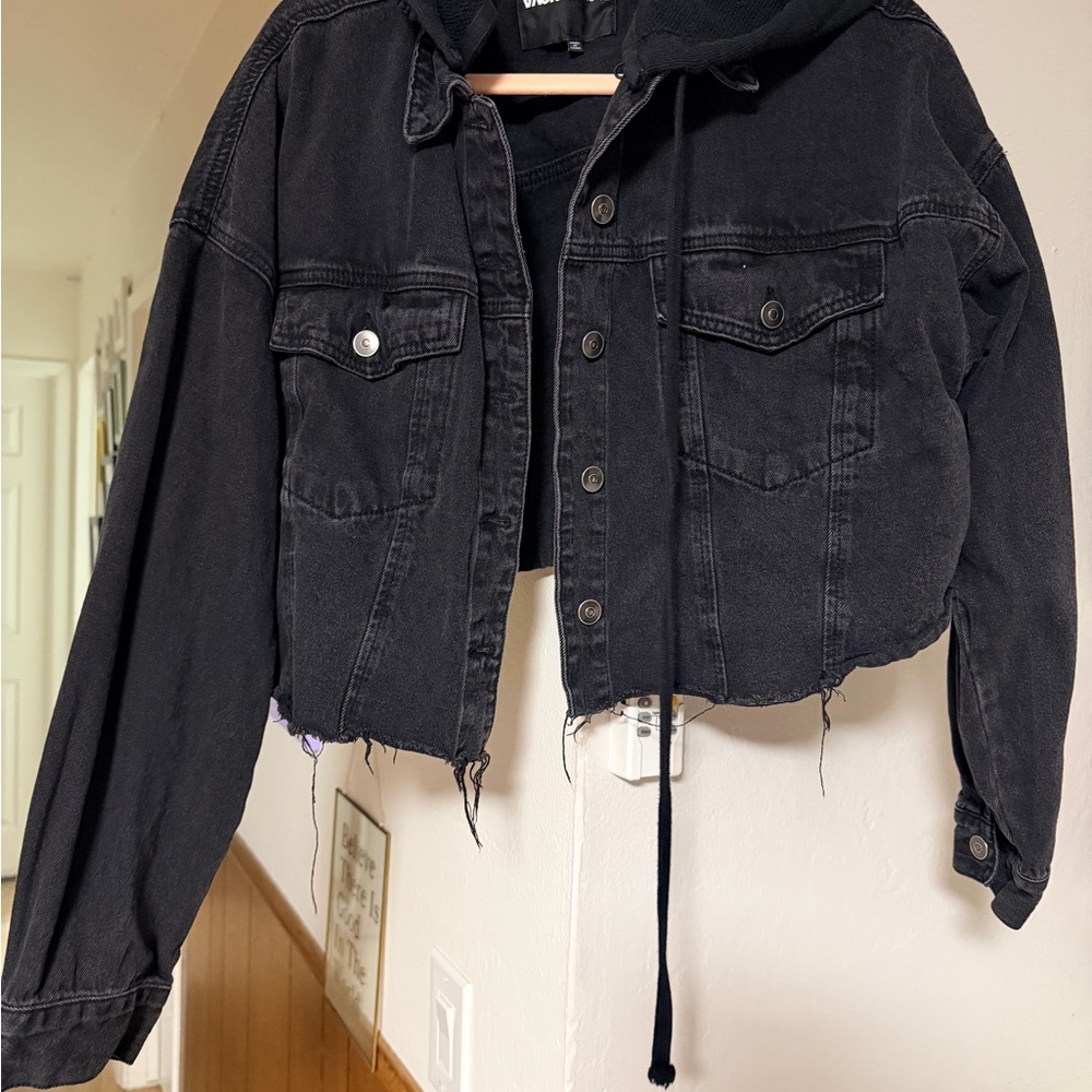 Fashion Nova Distressed Black Jean Jacket